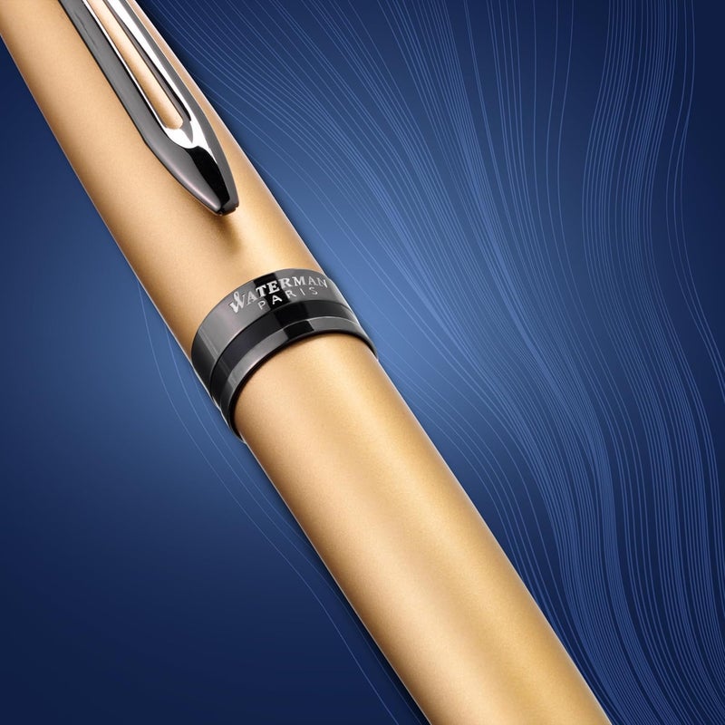 Waterman Expert Fountain Pen - Metallic Gold Lacquer with Ruthenium Trim - Medium Point - Gift Box Included - Image 5